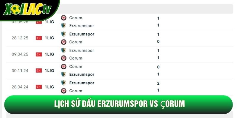 Lịch sử đấu Erzurumspor vs Çorum Lịch sử đấu Erzurumspor vs Çorum