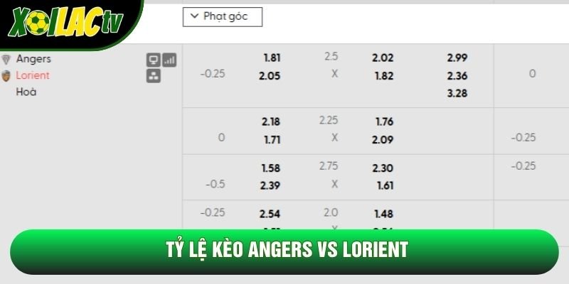 Tỷ lệ kèo Angers vs Lorient Tỷ lệ kèo Angers vs Lorient